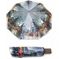 Зонт полуавтомат, 3 сложения, купол 99 см., 9 спиц, система «антиветер», чехол в комплекте, для женщин, красный, серый Universal Umbrella