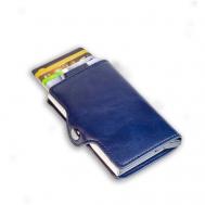 Кредитница , гладкая фактура, с хлястиком на кнопке, отделение для карт, подарочная упаковка, синий ELF Leather