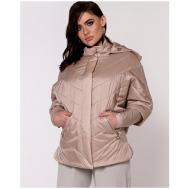 куртка   демисезонная, средней длины, силуэт полуприлегающий, утепленная, стеганая, съемный капюшон, размер 58, серый Riches