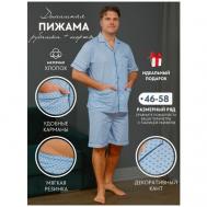 Пижама , шорты, рубашка, карманы, пояс на резинке, размер 48, белый, голубой Nuage.moscow