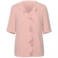 Блуза  , классический стиль, прямой силуэт, короткий рукав, однотонная, размер 46, розовый MILA