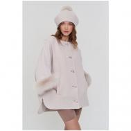 Пальто  , демисезон/зима, шерсть, оверсайз, укороченное, размер 46/48/164-172, белый, розовый EKATERINA ZHDANOVA