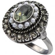 Перстень  серебро, 925 проба, фианит, жемчуг пресноводный, безразмерное, зеленый, серебряный Stile Me