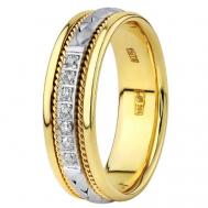 Кольцо обручальное , белое, желтое, комбинированное золото, 585 проба, родирование, бриллиант, размер 19, желтый, белый Azade