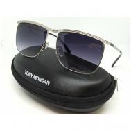 Солнцезащитные очки , прямоугольные, оправа: металл, с защитой от УФ, поляризационные, серый Tony Morgan