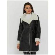 Дубленка классическая , овчина, удлиненная, силуэт прямой, карманы, размер 44, черный Este'e exclusive Fur&Leather