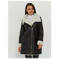 Дубленка классическая , овчина, удлиненная, силуэт прямой, карманы, размер 42, черный Este'e exclusive Fur&Leather