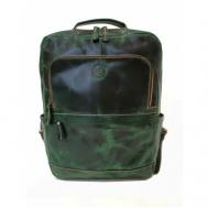 Рюкзак , натуральная кожа, вмещает А4, внутренний карман, зеленый Black buffalo
