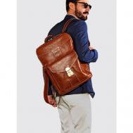 Рюкзак  мессенджер , натуральная кожа, отделение для ноутбука, вмещает А4, внутренний карман, оранжевый Bruno Bartello