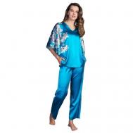 Пижама , туника, халат, на завязках, пояс, размер S(44), бирюзовый, голубой MIA MIA