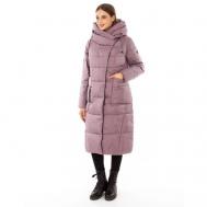 куртка   зимняя, удлиненная, силуэт полуприлегающий, карманы, внутренний карман, несъемный капюшон, водонепроницаемая, пояс/ремень, капюшон, ветрозащитная, манжеты, подкладка, утепленная, размер 44, розовый, фиолетовый Lora Duvetti