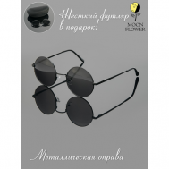 Солнцезащитные очки , круглые, оправа: металл, ударопрочные, спортивные, поляризационные, зеркальные, с защитой от УФ, черный Moon Flower