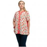 Блуза  , повседневный стиль, полуприлегающий силуэт, короткий рукав, флористический принт, размер 56, коралловый, красный OLSI