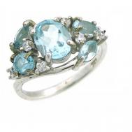 Кольцо Balex, серебро, 925 проба, родирование, топаз, фианит, размер 17.5, голубой Balex Jewellery
