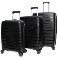 Комплект чемоданов  Shift, 3 шт., полипропилен, увеличение объема, рифленая поверхность, опорные ножки на боковой стенке, водонепроницаемый, 120 л, размер L, черный Impreza