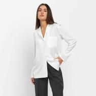 Блуза  , повседневный стиль, свободный силуэт, длинный рукав, карманы, однотонная, размер 42, бежевый, белый Mist