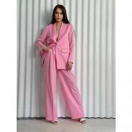 Костюм, жакет и брюки, классический стиль, прямой силуэт, карманы, подкладка, пояс на резинке, размер 42, розовый SK brand