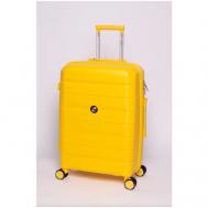Умный чемодан , полипропилен, опорные ножки на боковой стенке, рифленая поверхность, увеличение объема, усиленные углы, водонепроницаемый, ребра жесткости, 30 л, размер S, желтый Impresa