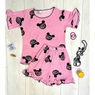 Пижама , шорты, футболка, короткий рукав, без карманов, пояс на резинке, размер М, розовый DesignFashion