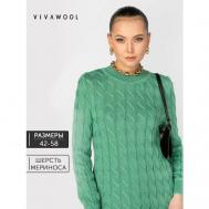 Пуловер , длинный рукав, прямой силуэт, удлиненный, размер 56, зеленый Vivawool