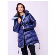 куртка  , демисезон/зима, удлиненная, силуэт прямой, ультралегкая, капюшон, манжеты, стеганая, карманы, подкладка, утепленная, влагоотводящая, ветрозащитная, пояс/ремень, размер 50, синий Franco Vello