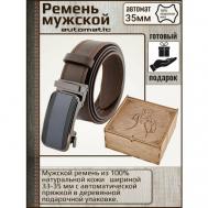 Ремень натуральная кожа, металл, подарочная упаковка, для мужчин, длина 120 см., коричневый AKSY BELT