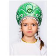Кокошник Алина зеленый с серебром (универсальный) Русский винтаж