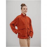 куртка  , демисезон/лето, средней длины, оверсайз, карманы, для беременных, размер L(50-52), красный, коричневый Модный дом Виктории Тишиной