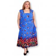 Платье  удлиненное, без рукава, карманы, пояс, стрейч, размер 66, синий KALINKA