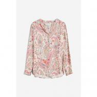 Блуза  , повседневный стиль, свободный силуэт, длинный рукав, без карманов, флористический принт, размер 36, белый, розовый Cinque