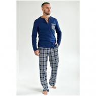 Пижама , лонгслив, брюки, размер 58, синий Оптима Трикотаж