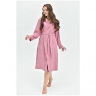 Халат  удлиненный, на завязках, длинный рукав, карманы, размер 46, розовый SIMPLE STYLE