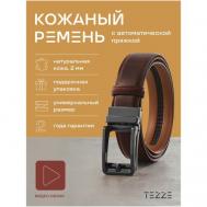 Ремень , натуральная кожа, металл, подарочная упаковка, для мужчин, длина 130 см., коричневый TEZZE