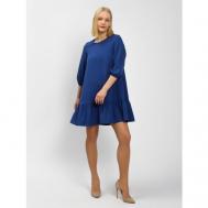 Платье-футболка вискоза, свободный силуэт, мини, карманы, размер 44, синий JVL Fashion