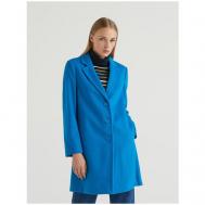 Пальто   демисезонное, шерсть, силуэт полуприлегающий, средней длины, размер 44, голубой United Colors of Benetton