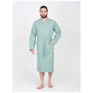 Халат , длинный рукав, капюшон, карманы, пояс/ремень, банный халат, размер 52, зеленый, голубой Lilians