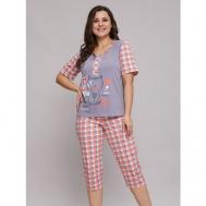 Пижама , футболка, бриджи, короткий рукав, размер 48, розовый, серый Алтекс