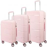 Умный чемодан  Orlean, 3 шт., полипропилен, водонепроницаемый, увеличение объема, опорные ножки на боковой стенке, рифленая поверхность, 122 л, размер S/M/L, розовый Impreza