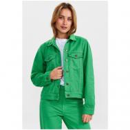 Джинсовая куртка  , демисезон/лето, средней длины, силуэт прямой, без капюшона, карманы, размер L, зеленый NUMPH
