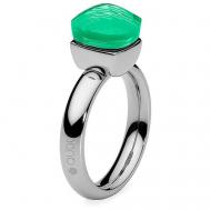 Кольцо , бижутерный сплав, серебрение, фианит, размер 17.2, зеленый, серебряный Qudo