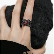 Кольцо, искусственный камень, безразмерное, черный, красный Hoksa