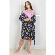 Комплект , халат, длинный рукав, карманы, размер 46, фиолетовый SIMPLE STYLE