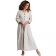 Платье , лен, повседневное, классическое, свободный силуэт, макси, карманы, размер 46, серый Kayros