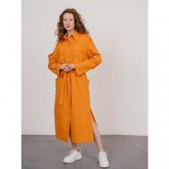 Платье-рубашка , лен, повседневное, оверсайз, макси, размер S(42-44), оранжевый Модный дом Виктории Тишиной