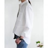 Рубашка  , нарядный стиль, оверсайз, длинный рукав, манжеты, карманы, в клетку, размер 42-44, белый Yiatoti