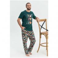 Пижама , футболка, брюки, размер 58, зеленый FASHION FREEDOM