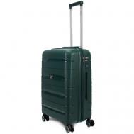Умный чемодан , полипропилен, опорные ножки на боковой стенке, рифленая поверхность, увеличение объема, усиленные углы, водонепроницаемый, ребра жесткости, 55 л, размер M, зеленый Impreza
