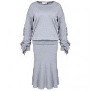 Костюм , свитер и юбка, свободный силуэт, пояс на резинке, трикотажный, размер s, серый NEW J.
