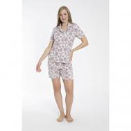 Пижама , рубашка, шорты, короткий рукав, стрейч, трикотажная, размер XL, розовый CONFEO