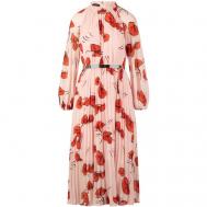 Платье , свободный силуэт, миди, пояс на резинке, подкладка, размер 42, розовый, красный Apart
